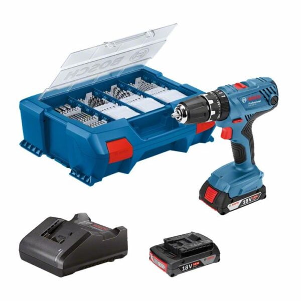 BOSCH - Berbequim GSB 18V-21 + 2 baterias 2.0AH + set 63 ACC + mala  0601.9H1.10B